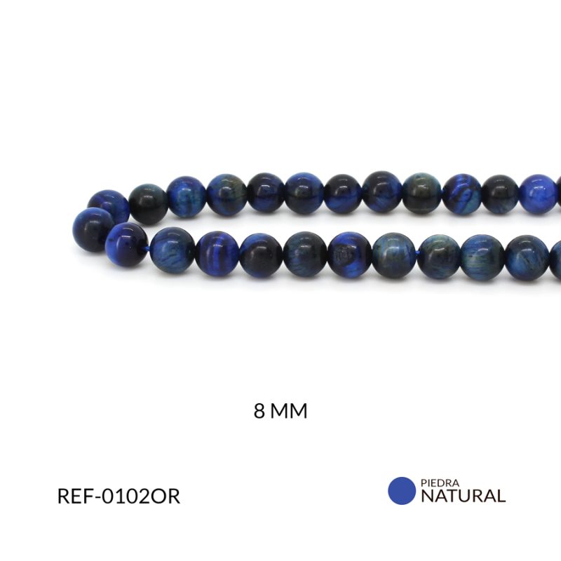Piedra Natural 8 mm ojo de tigre azul oscuro / x sarta / Ref-0102OR / Ref-0102OR