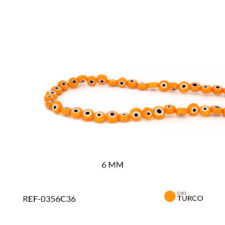 Ojo turco vidrio plano 6 mm color naranja / x sarta / Ref-0356C36