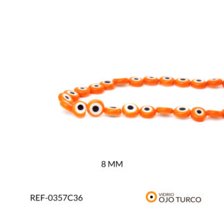 Ojo turco vidrio plano 8 mm color naranja / x sarta / Ref-0357C36