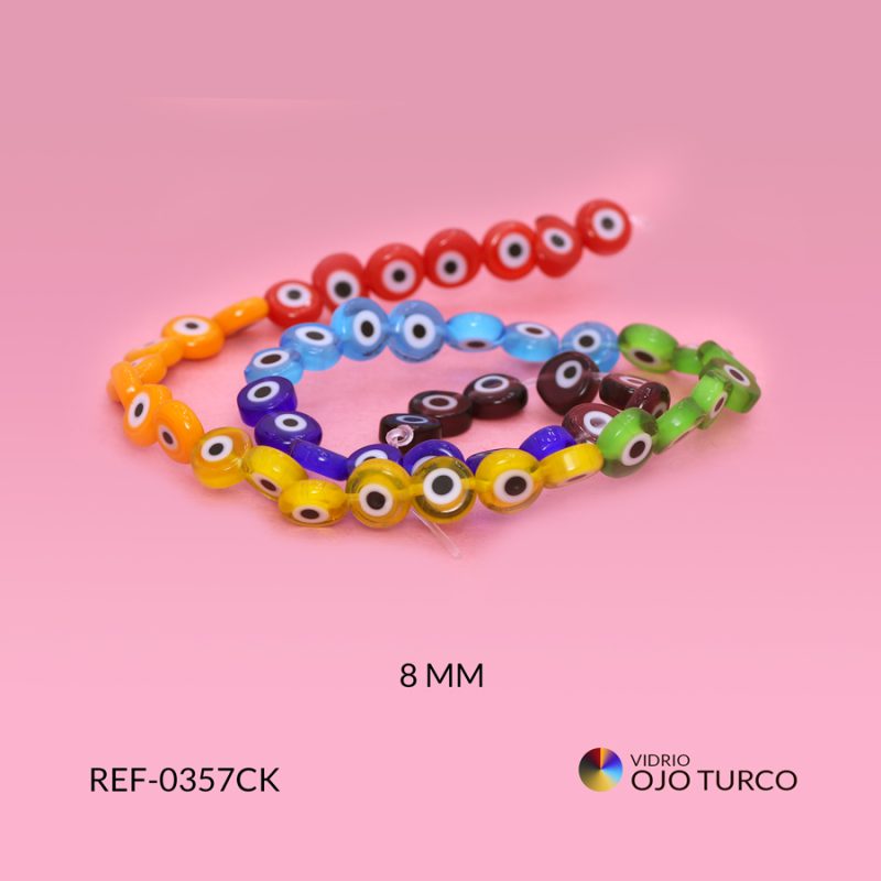 Ojo turco vidrio 7 chakras plano 8mm / x sarta / Ref-0357CK