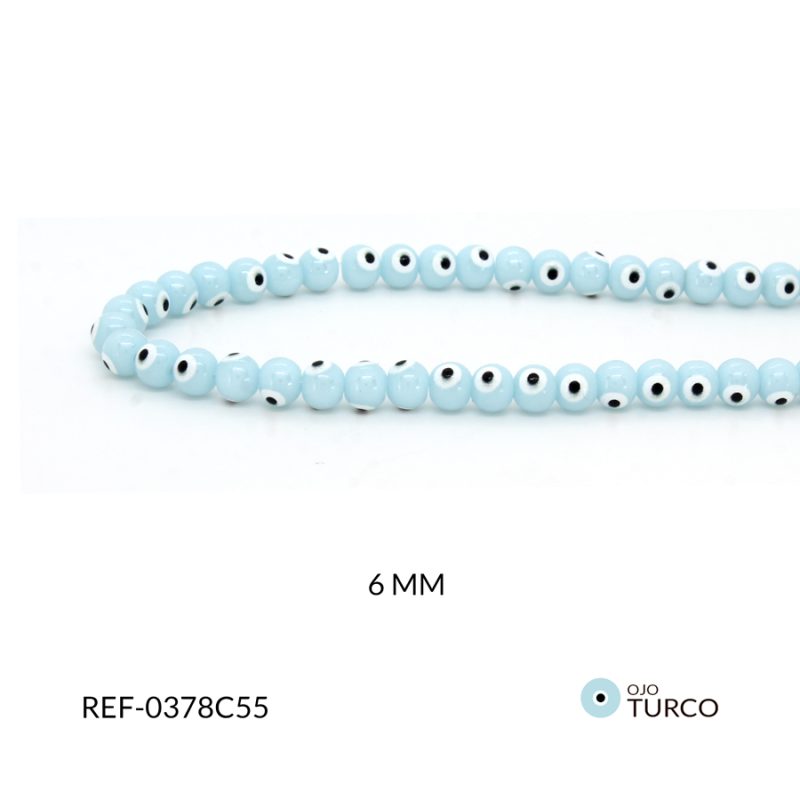Ojo turco vidrio perlado redondo azul claro 6mm / x sarta / Ref-0378C55