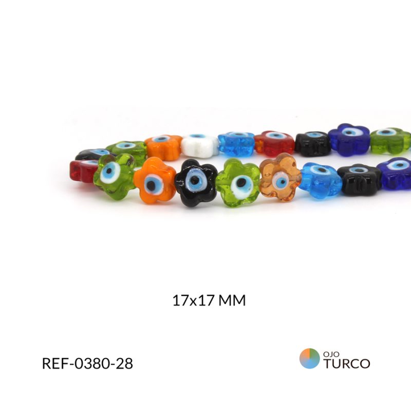 flor vidrio ojo turco plano mixto 17x 17mm / x sarta / Ref-0380-28
