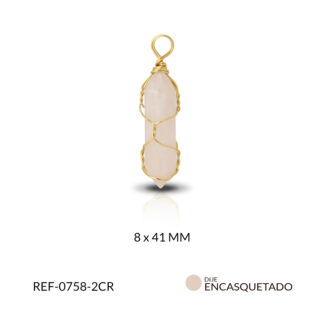 Dije encasquetado alambrismo cuarzo rosado 8x41mm / x unidad / Ref-0758-2CR