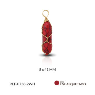 Dije encasquetado alambrismo howlite rojo 8x41mm / x unidad / Ref-0758-2WH