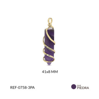 Dije péndulo entorchado piedra natural amatista 41x8mm / x unidad / Ref-0758-3PA / Ref-0758-3PA