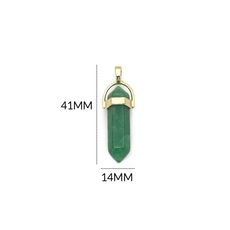 Pendulo en zamak dorado cilindro 8 x 41 piedra cuarzo jade / x und / REF-0758CJ