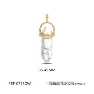Pendulo zamak dorado cilindro cuarzo howlita / 8x41MM / Ref-0758CW