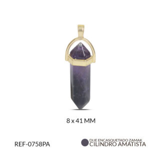 Pendulo zamak dorado cilindro amatista 8x41MM / Ref-0758PA