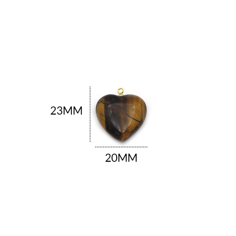 Dije corazón piedra natural ojo de tigre encasquetado 23x20mm