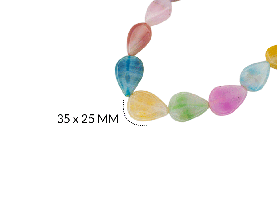 PIEDRA NATURAL PLANA CRAQUELADA LAGRIMA 35 X 25MM / color multicolor / sarta x 37CM / REF-0083-2lagrima