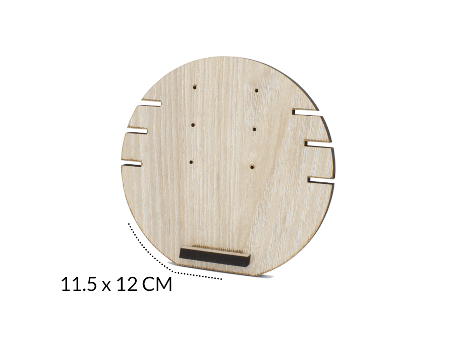 Exhibidor madera MDF circulo para collar más topo 6 ranuras 11.5 x 12 cm / x und / REF-08843