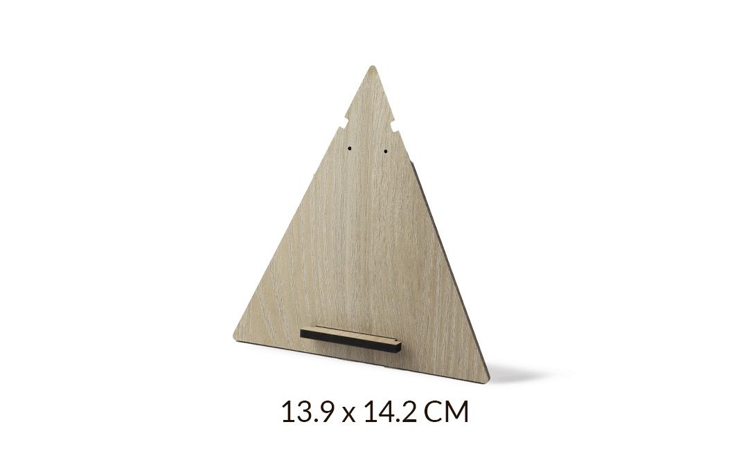 EXHIBIDOR MADERA MDF TRIANGULO PARA ARETE + COLLAR 13.9X14.2 CM / x und / REF-08869