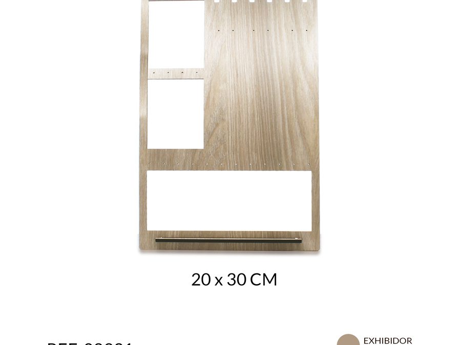EXHIBIDOR MADERA MDF PARA COLLAR + TOPOS 20×30 MM / x UND / Ref-08931