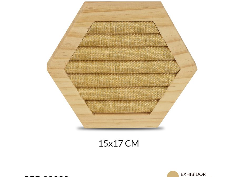 Exhibidor Hexagono Yute 6 niveles para anillo de madera 15 x 17 CM / x und / Ref-08939