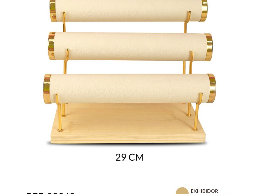 Exhibidor cuero 3 niveles para pulsera en madera 29 CM / x und / Ref-08942