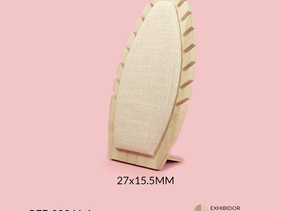 Exhibidor madera + gamuza beige 27×15.5cm x und