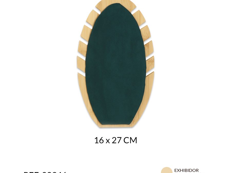 Exhibidor madera + gamuza verde ovalado 10 ranuras 16 x 27 cm / x unidad / Ref-08946