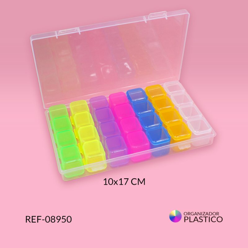 Organizador plástico 28 compartimientos 10x17cm x und