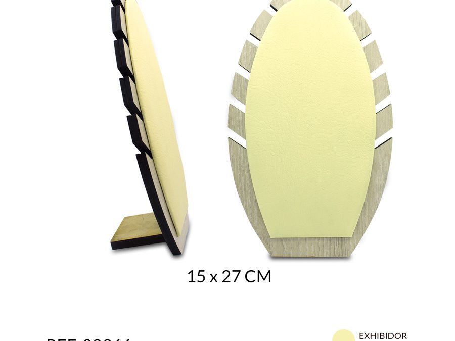 Exhibidor ovalado madera MDF+cuerotex para collar 15 x 7 cm / x unidad / Ref-08966