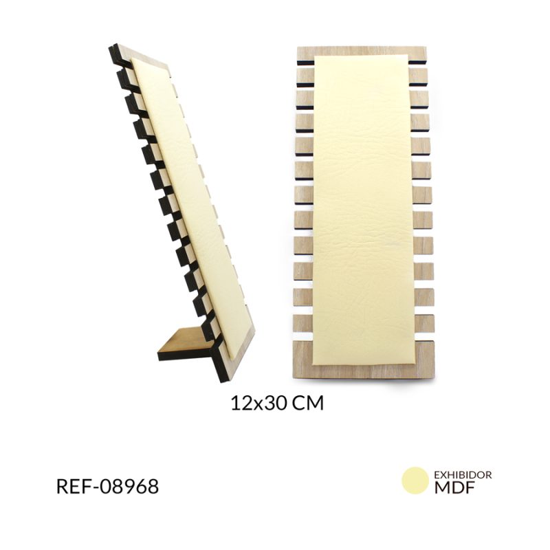 Exhibidor rectangulo madera MDF+cuerotex para collar 12 x 30 cm / x unidad / Ref-08968