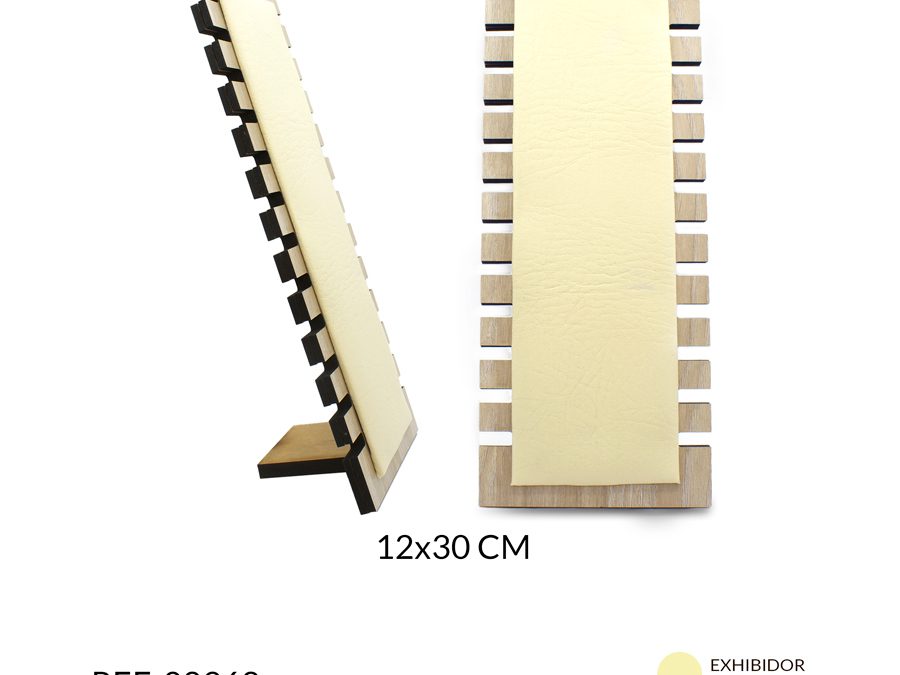 Exhibidor rectangulo madera MDF+cuerotex para collar 12 x 30 cm / x unidad / Ref-08968