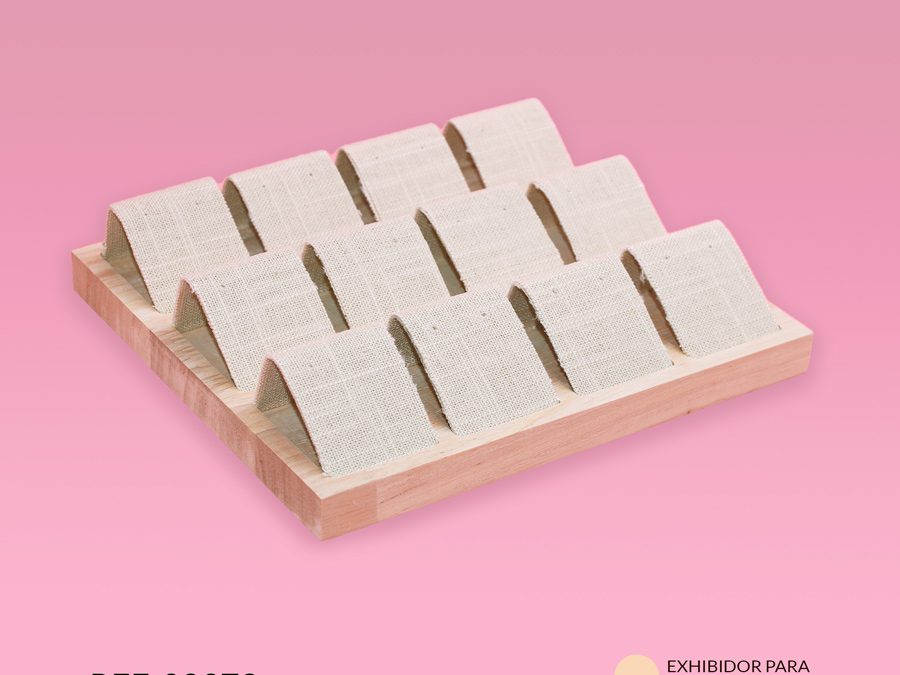 Exhibidor arete base en madera con 12 soportes en yute 20x18cm / Ref-08972 / Ref-08972