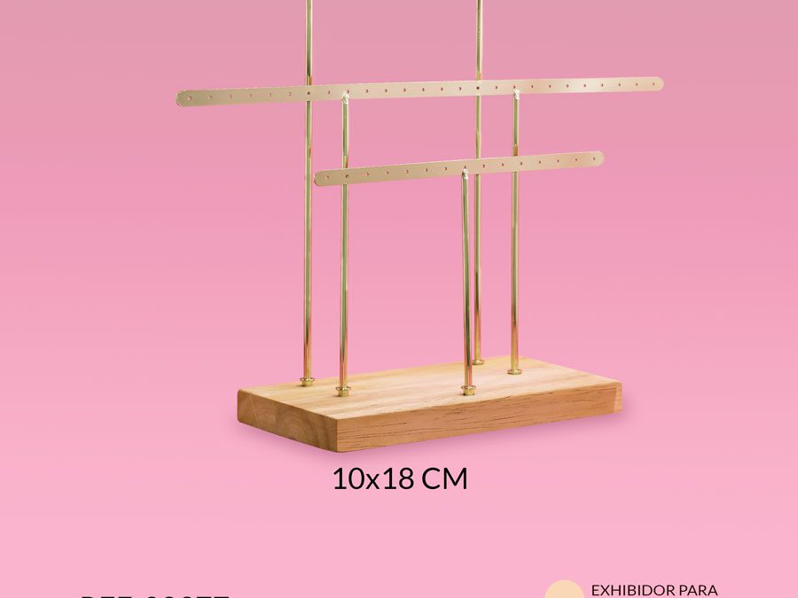 Exhibidor aretes 3 niveles base en madera 10x18cm / x unidad / Ref-08977 / Ref-08977
