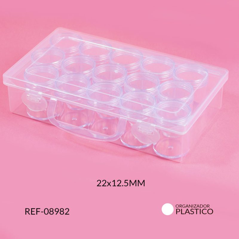 Organizador plastico 22x12,5 con 15 contenedores acrílicos 4,7x3,7cm / x unidad / Ref-08982 / Ref-08982