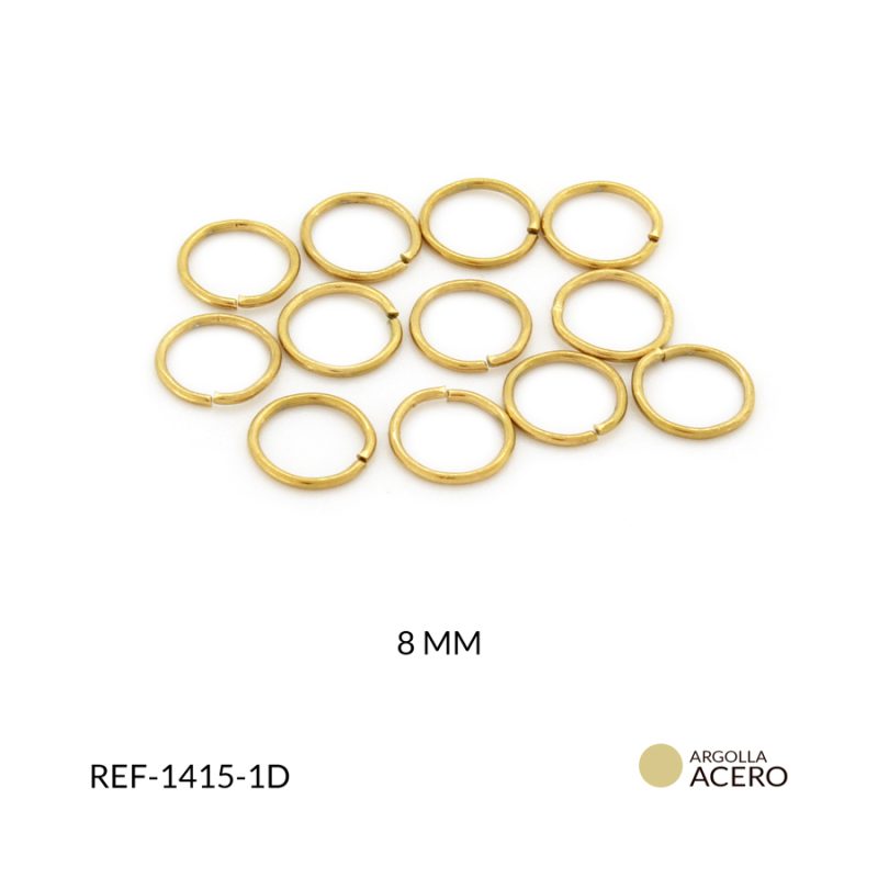 Argolla acero dorado 8mm cailbre 0.71 a 0.99mm / Paquete x 12 unidades / Ref-1415-1D / 1415-1D