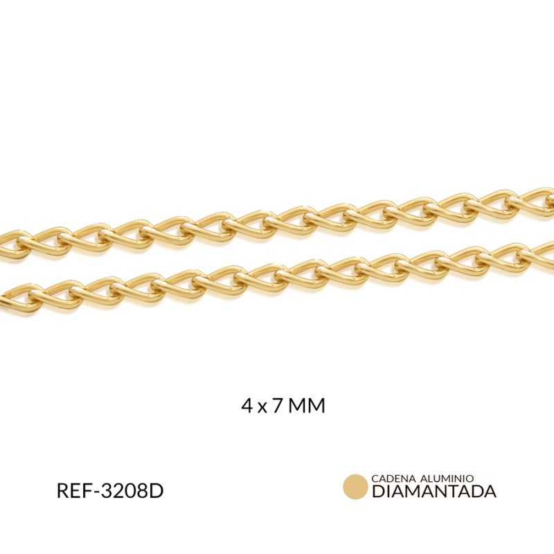 Cadena aluminio diamantado 4 x 7 mm color dorado / x metro / REF-3208D