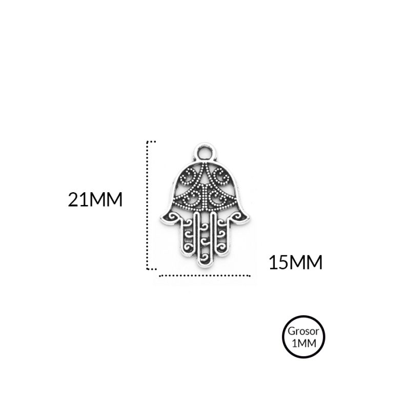 Dije zamak mano Hamsa 15 x 21 mm / Paquete x 12 und / REF-8066-2N