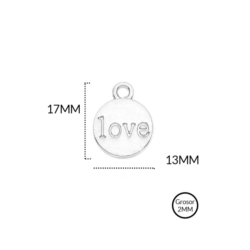 DIJE ZAMAK REDONDO LOVE 17 X 13 MM / paquete x 12 und / ref - 8276N