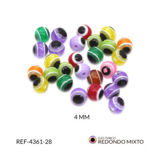 ojo turco acrílico redondo traslucido 4 mm colores mixtos paquete x 24 unidades
