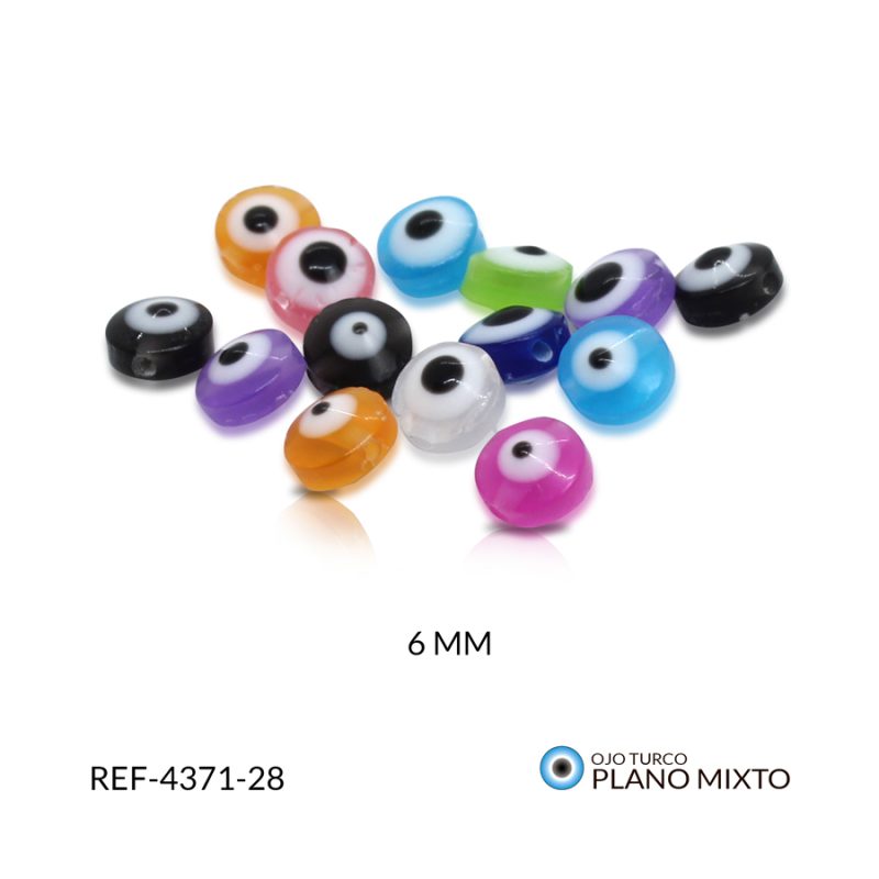 Ojo turco acrílico plano colores mixtos 6 mm / Paquete x 24 und / REF-4371-28