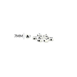 Separador acrílico redondo plano blanco letras negras 7mm paquete x20 gramos
