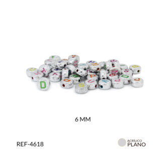 Separador acrilico redondo plano plateado letras 6mm x 10 gramos