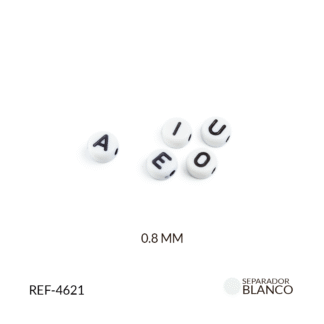 Separador acrílico plano blanco 0.8mm vocales negras paquete x10 gramos