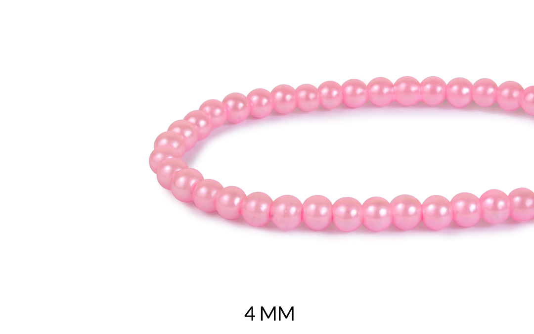Perla de vidrio redonda rosada 4mm x sarta