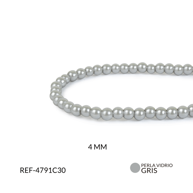 PERLA VIDRIO REDONDA 4MM GRIS C / SARTA x 200 UND APROX / Ref-4791C30