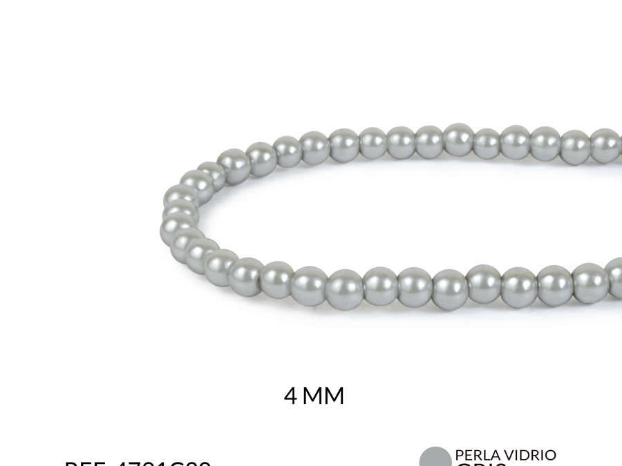 Perla de vidrio redonda gris 4mm x sarta