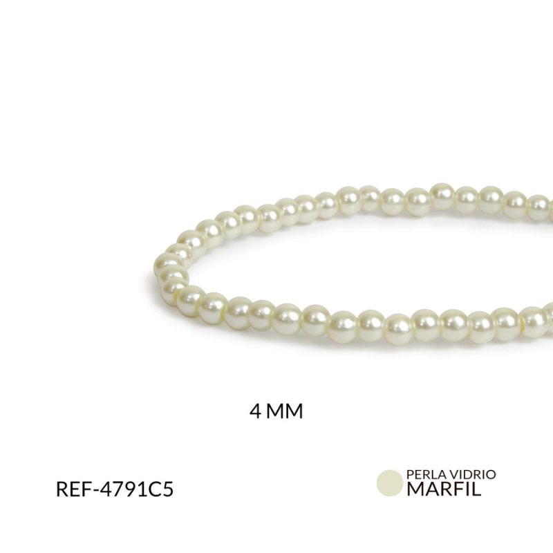 Perla de vidrio redonda 4mm color marfil / x sarta / Ref-4791C5