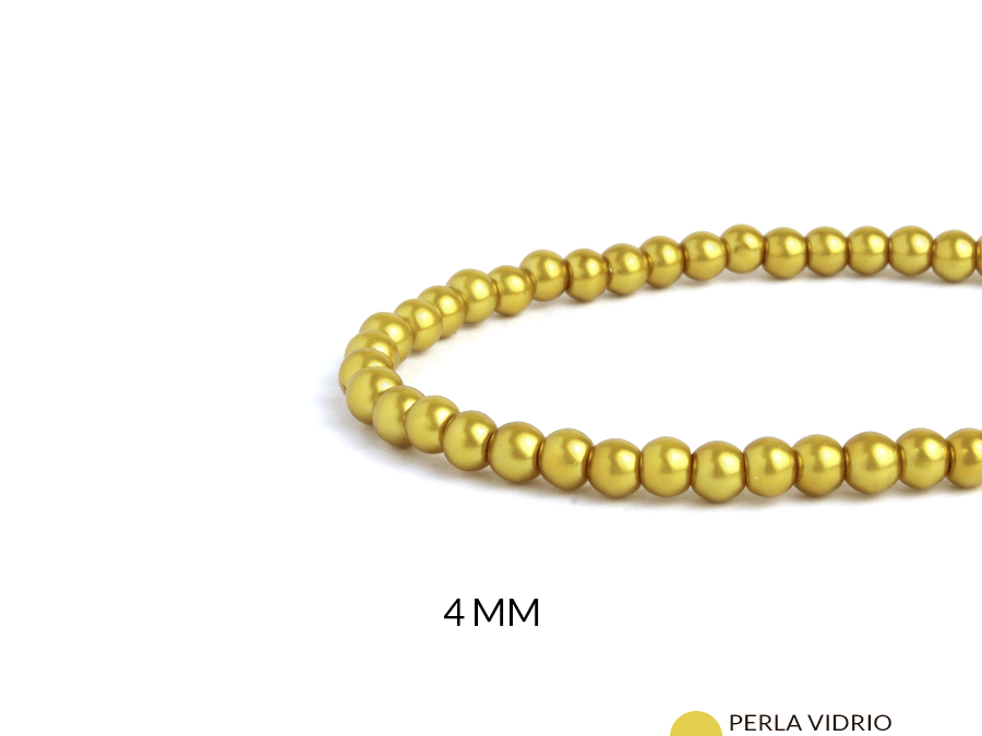 Perla de vidrio redonda dorada 4mm x sarta