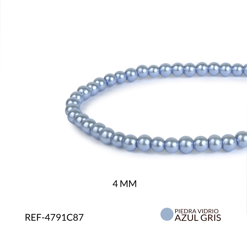 Perla de vidrio redonda azul gris 4mm x sarta