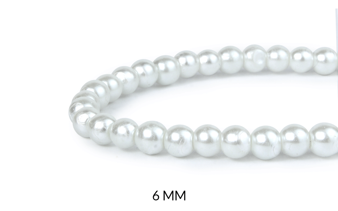 Perla vidrio redonda 6mm color blanco x sarta