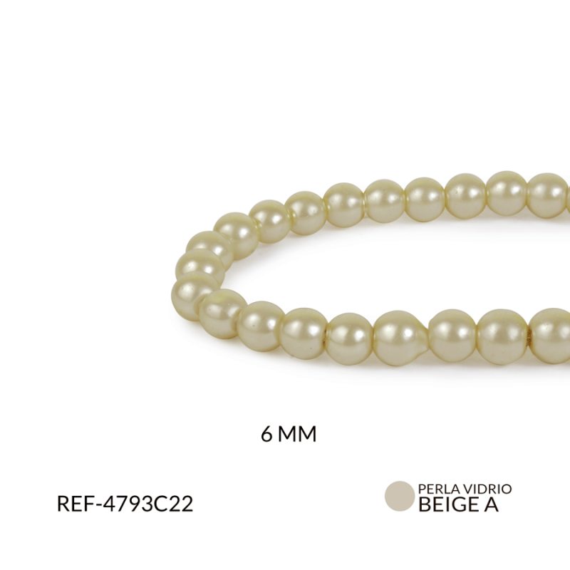 Perla de vidrio redonda beige almendra 6mm