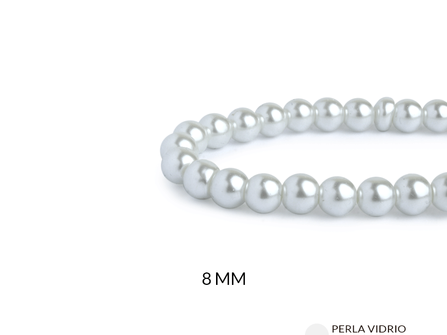 Perla vidrio redonda blanca 8mm x sarta
