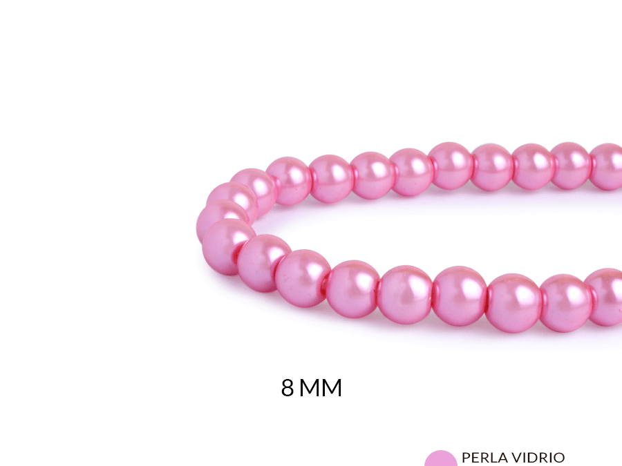 Perla vidrio redonda 8mm color fucsia x sarta