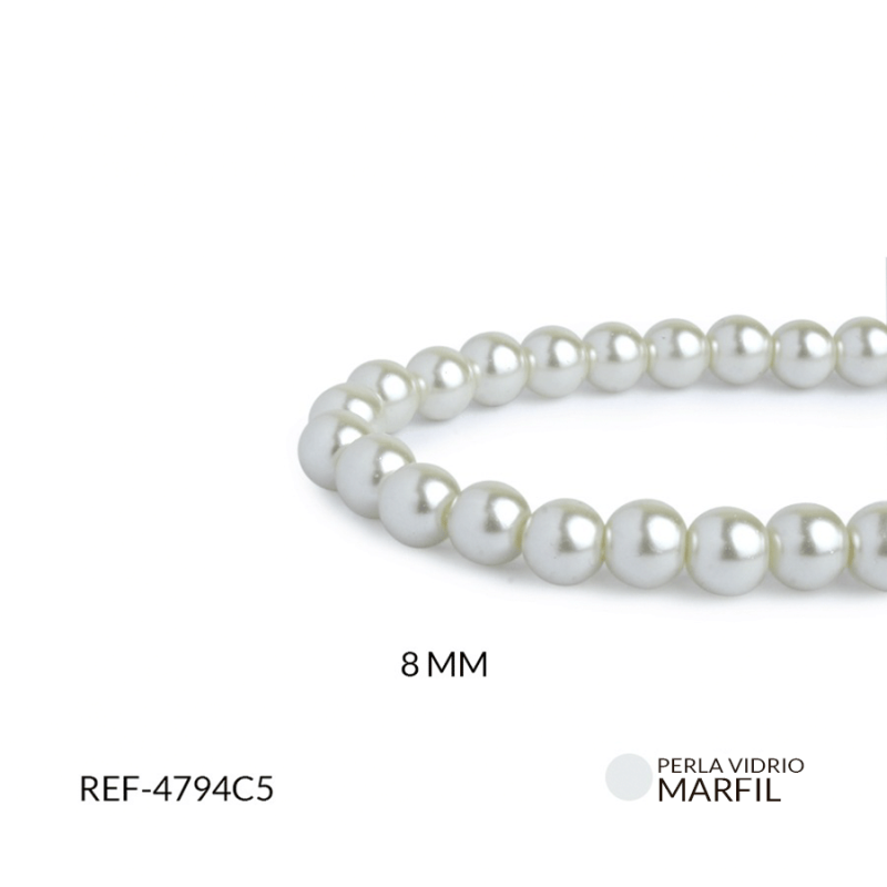 Perla vidrio redonda 8mm marfil / x sarta / Ref-4794C5 / Ref-4794C5
