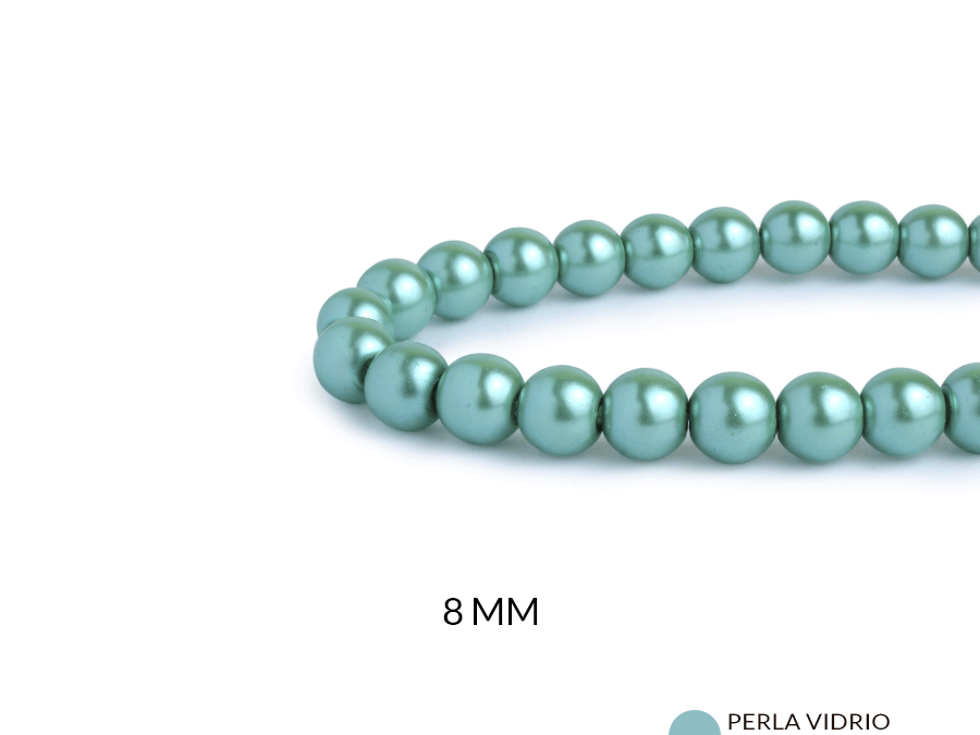 Perla vidrio redonda verde esmeralda 8mm x sarta