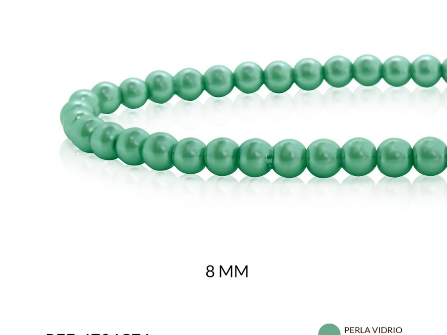 Perla vidrio redonda 8mm verde aguamarina x sarta
